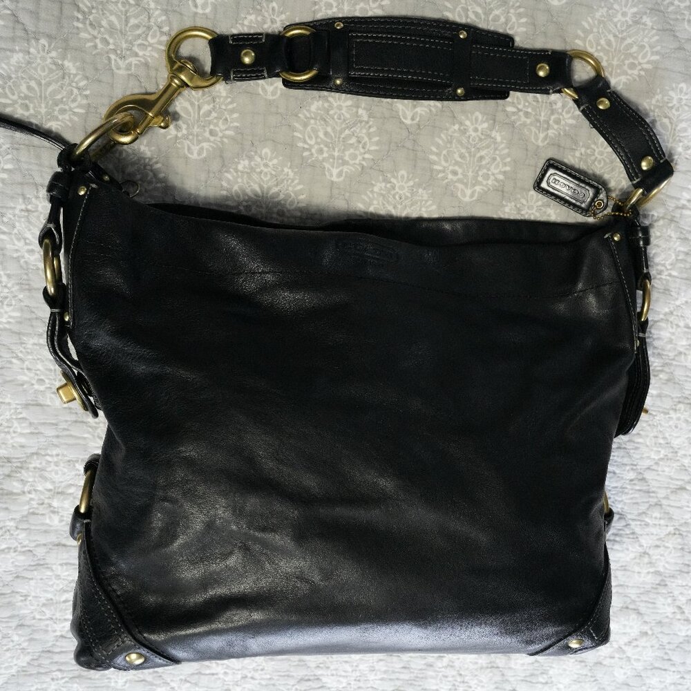 Vintage COACH Carly Black Leather Large Hobo Shoulder Handbag 10616